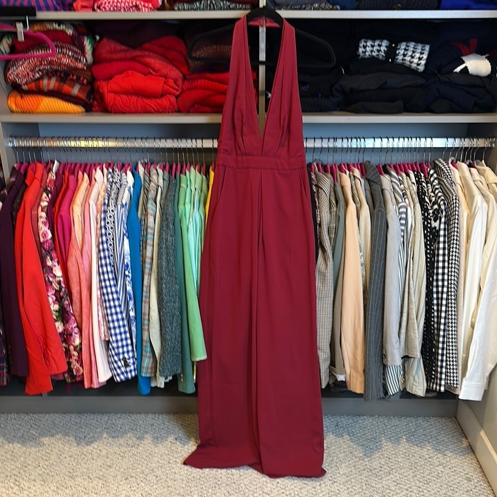 Jill Stuart maroon halter neck backless wide leg jumpsuit size 0